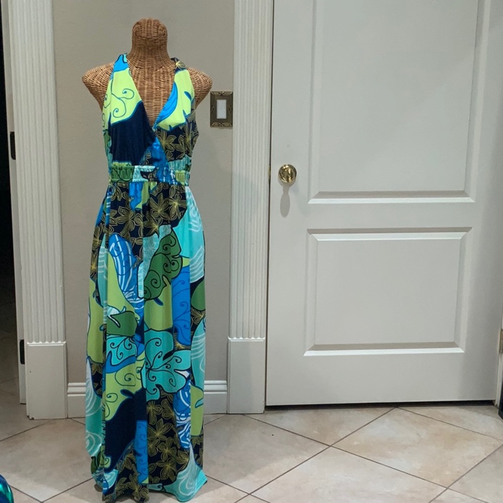 Karin Stevens Blue and Green Maxi Dress